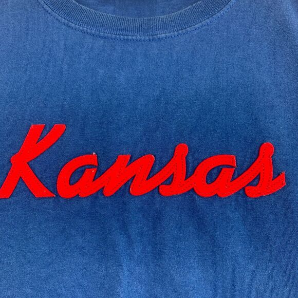 Gear For Sports KU Jayhawks Kansas University Felt Red Blue Tee T-Shirt XXL 2X - Picture 3 of 6